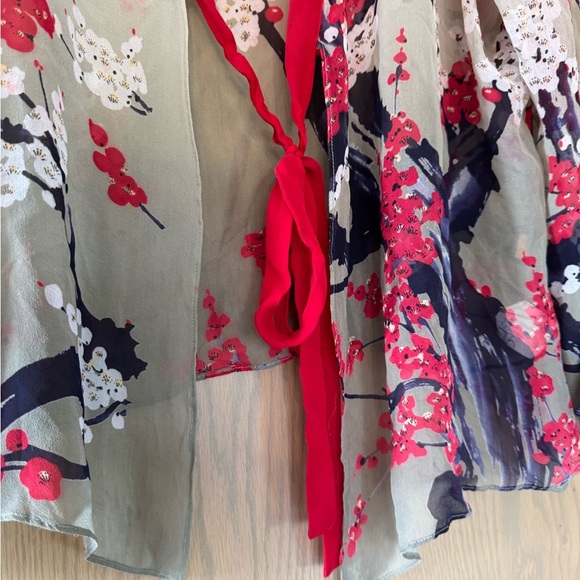 Vintage Silk Harari Floral Sheer Kimono Cardigan Tie Front / OSFM - Picture 7 of 10